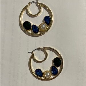 Elegant Gold and Blue Hoop Earrings